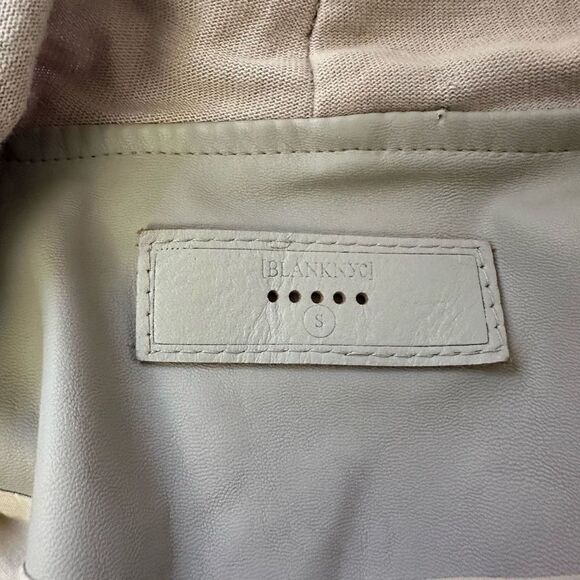 BLANK‎ NYC Beige Asymmetric Zip Jacket Cardi Cowl Neck Vegan Leather sz small - Picture 7 of 10